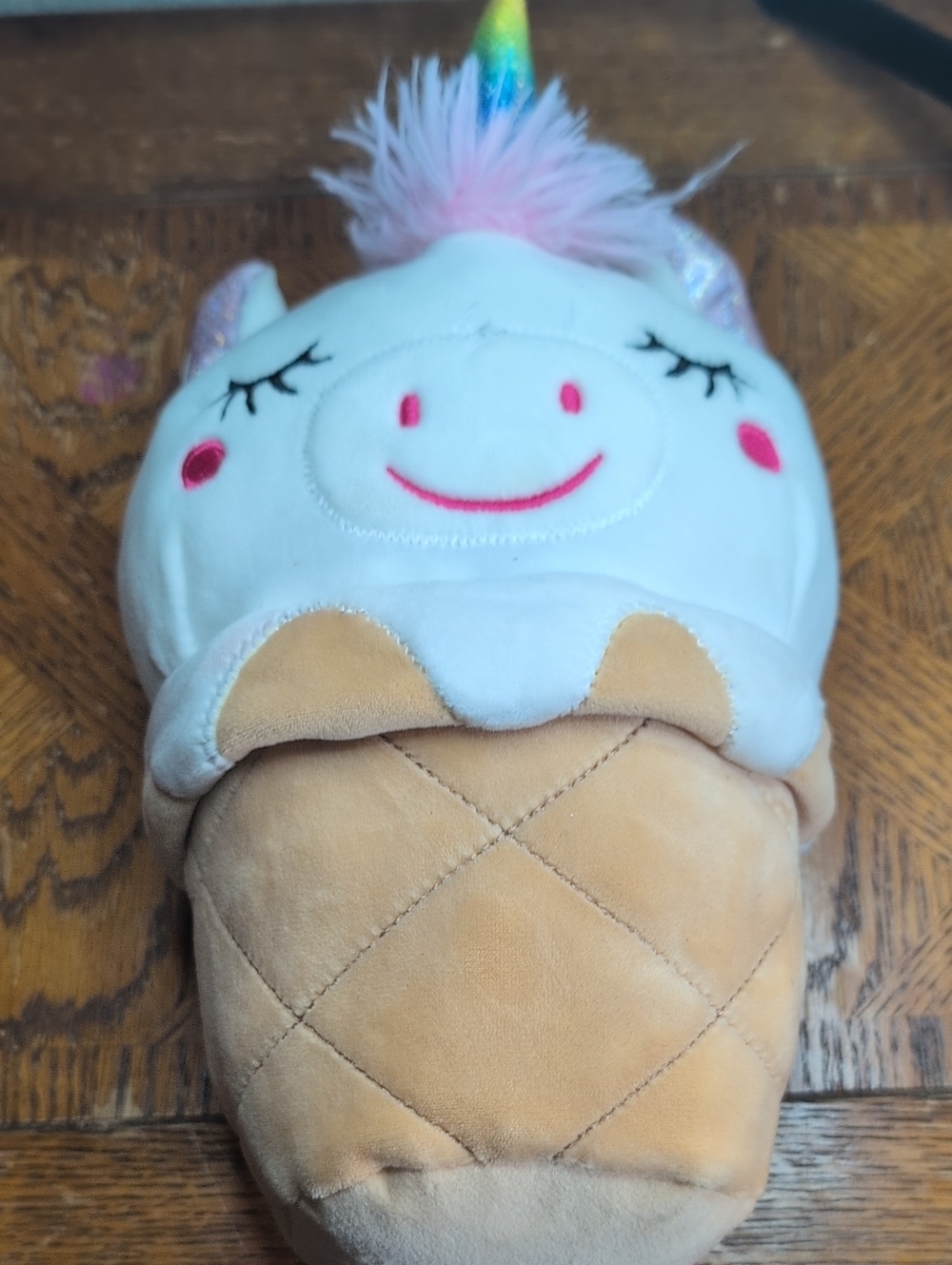Unicorn Ice Cream Plush Squish - White & Tan, Rainbow Horn